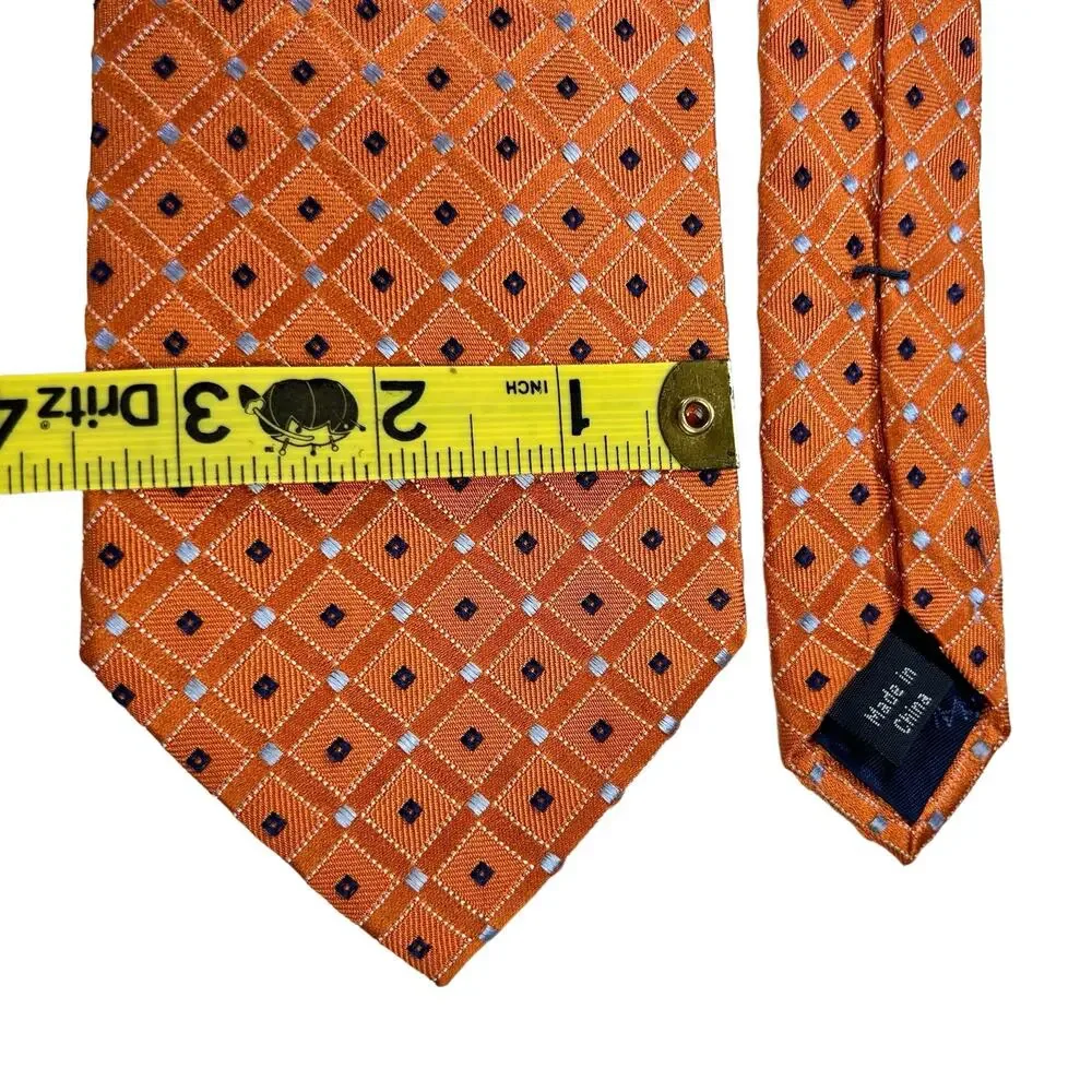 Nautica Silk Necktie Orange Blue Dots Diamond Geometric Office Career Classic